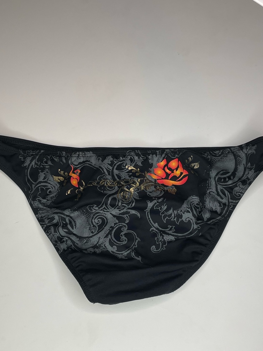 Guess Black Swim Bottoms with Red and Gold Floral Print
